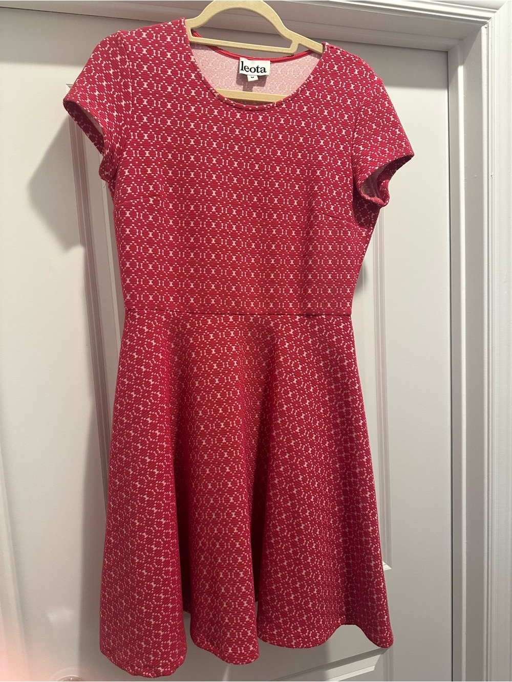 Leota Women’s Pink Textured Fit & Flare Dress Sz M vintage vibe